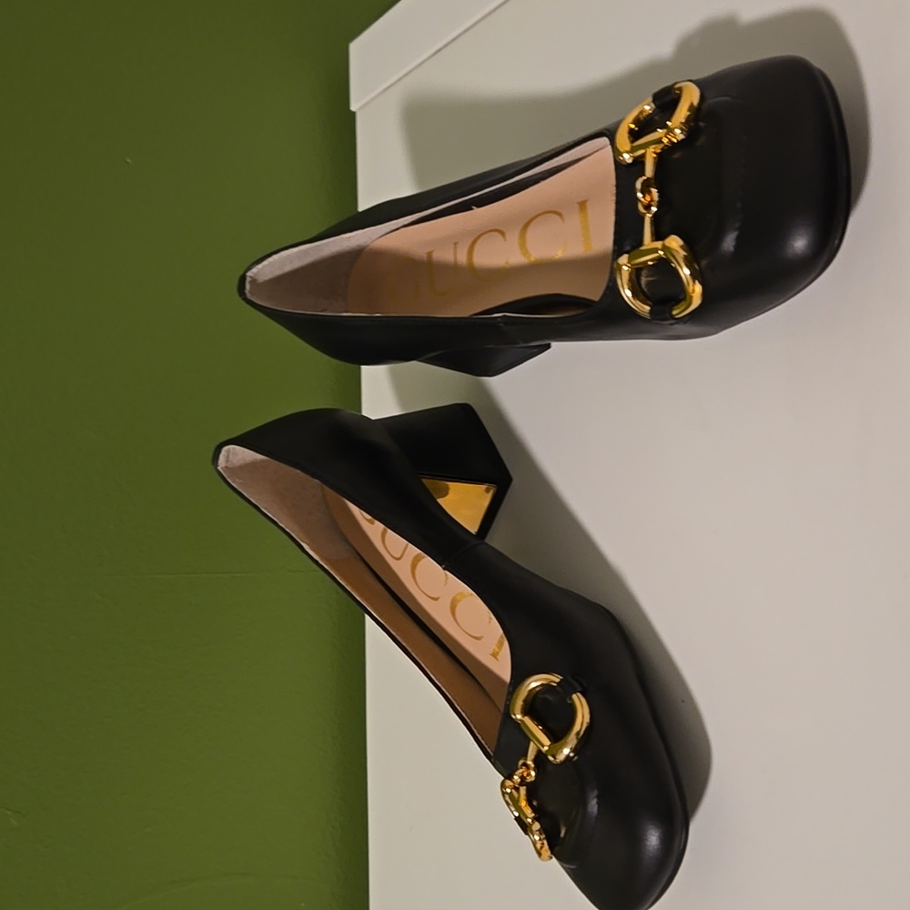 Gucci Black Heels with Gold Detail